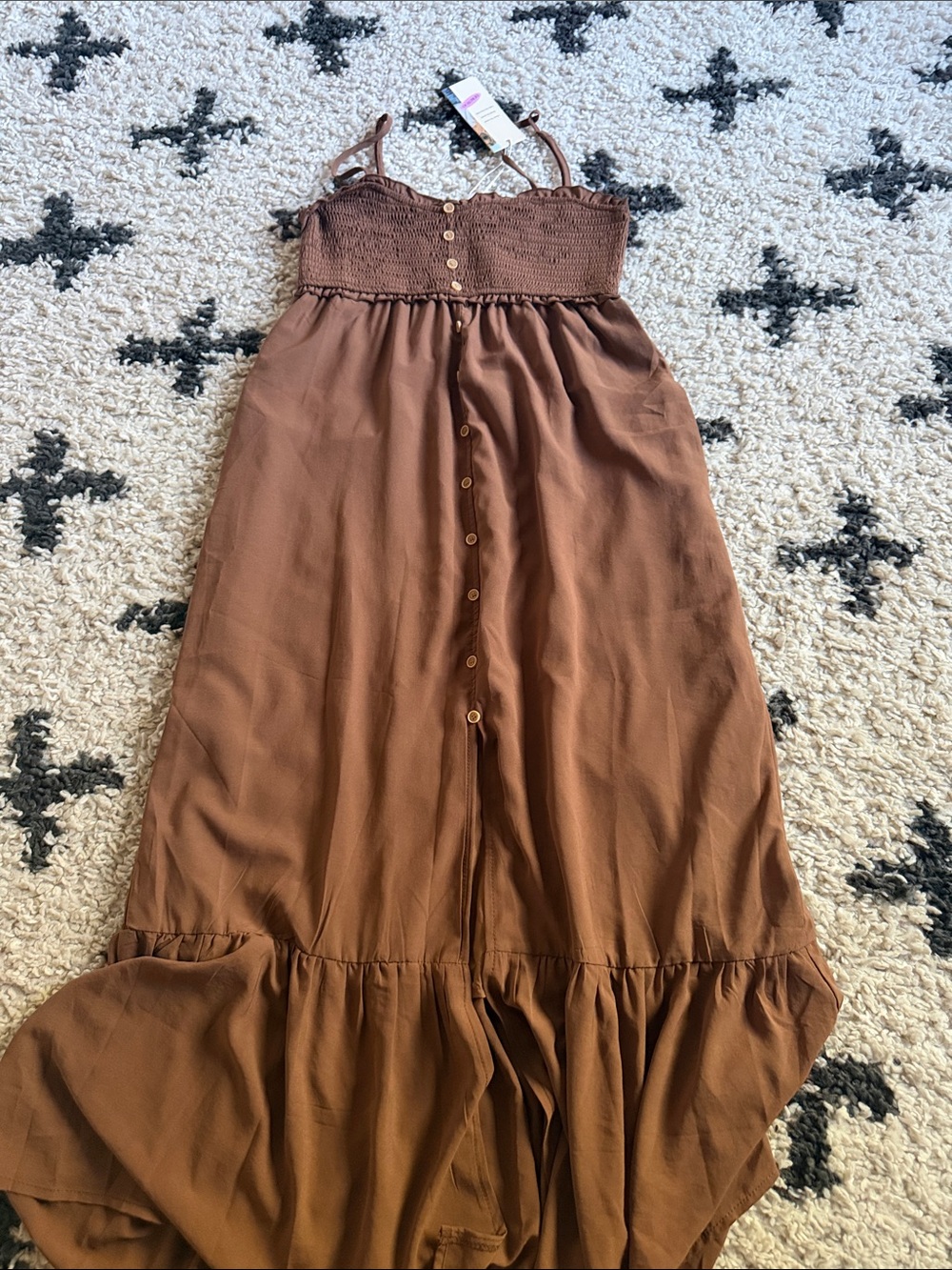 Brown Smocked Button-Front Maxi Dress - Women